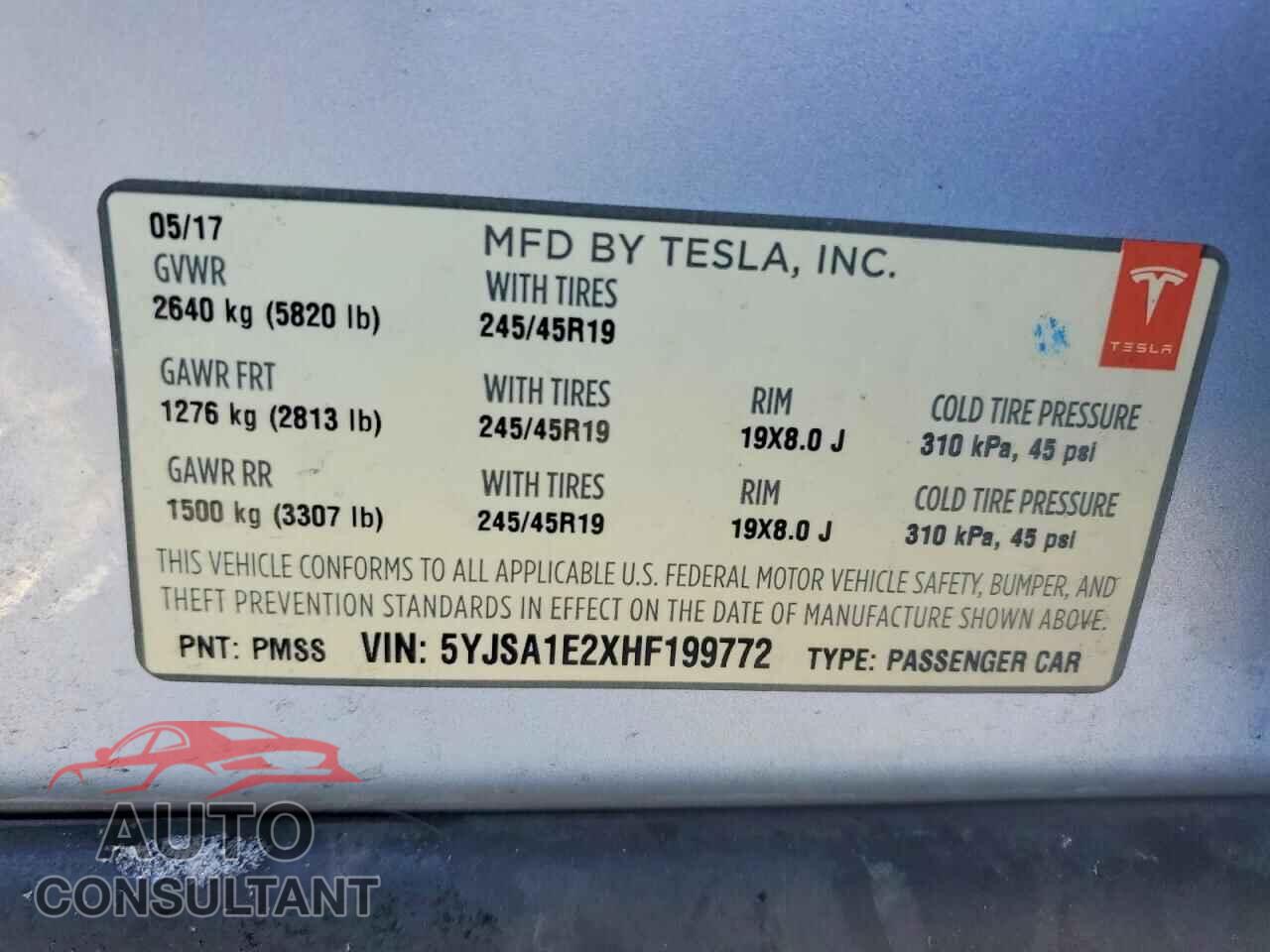 TESLA MODEL S 2017 - 5YJSA1E2XHF199772
