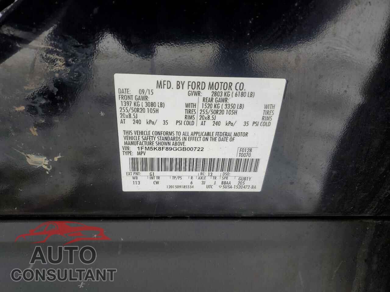FORD EXPLORER 2016 - 1FM5K8F89GGB00722