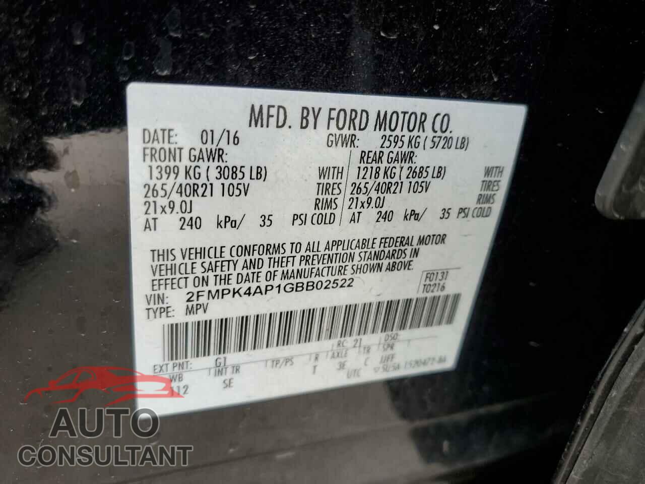 FORD EDGE 2016 - 2FMPK4AP1GBB02522
