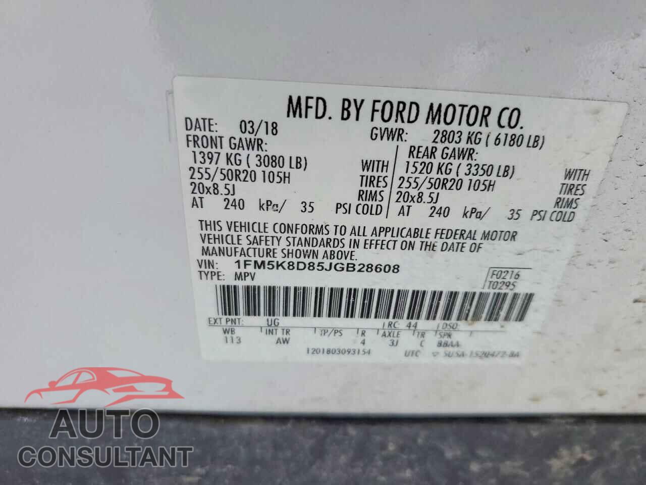 FORD EXPLORER 2018 - 1FM5K8D85JGB28608