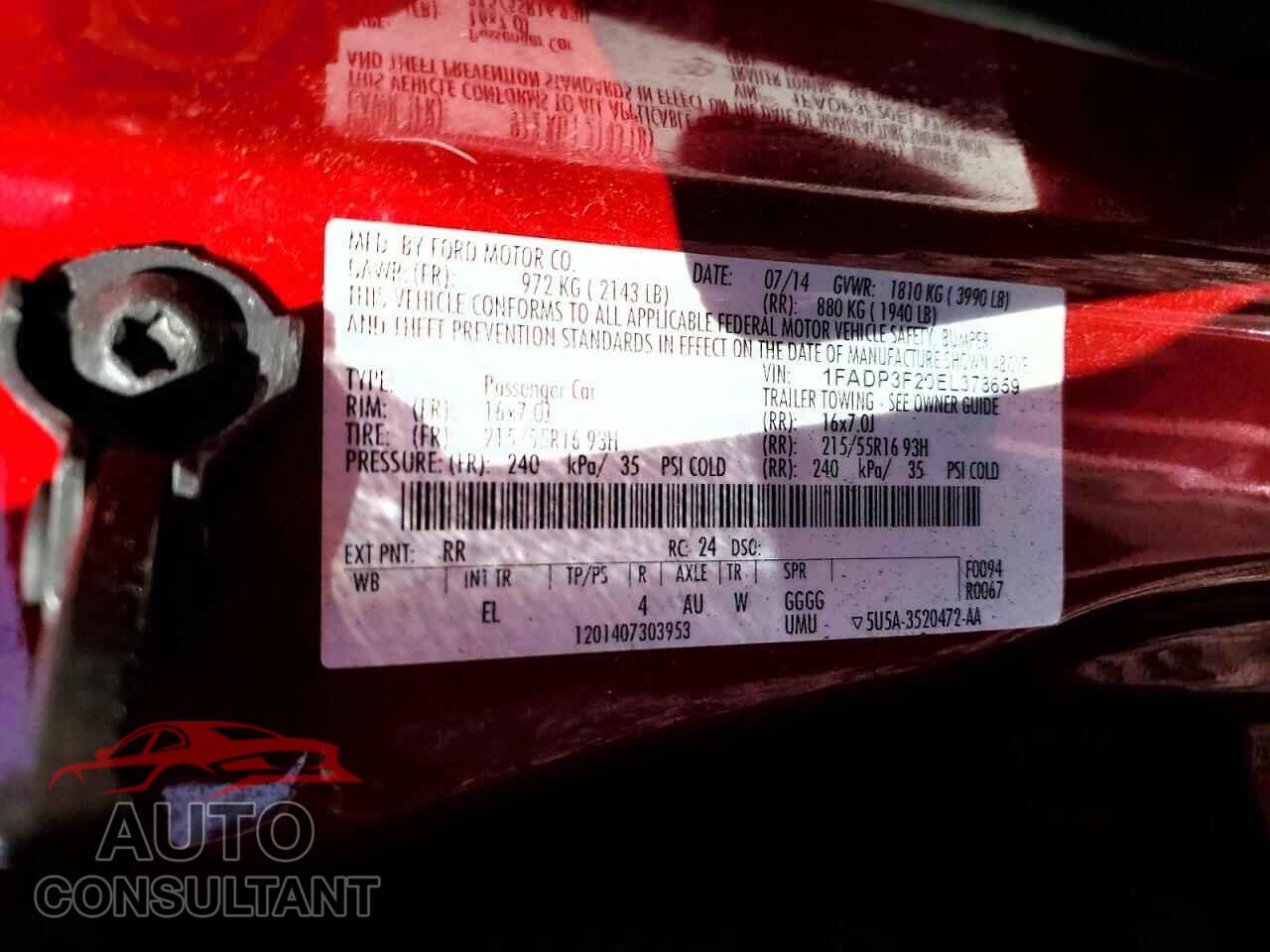 FORD FOCUS 2014 - 1FADP3F20EL378659