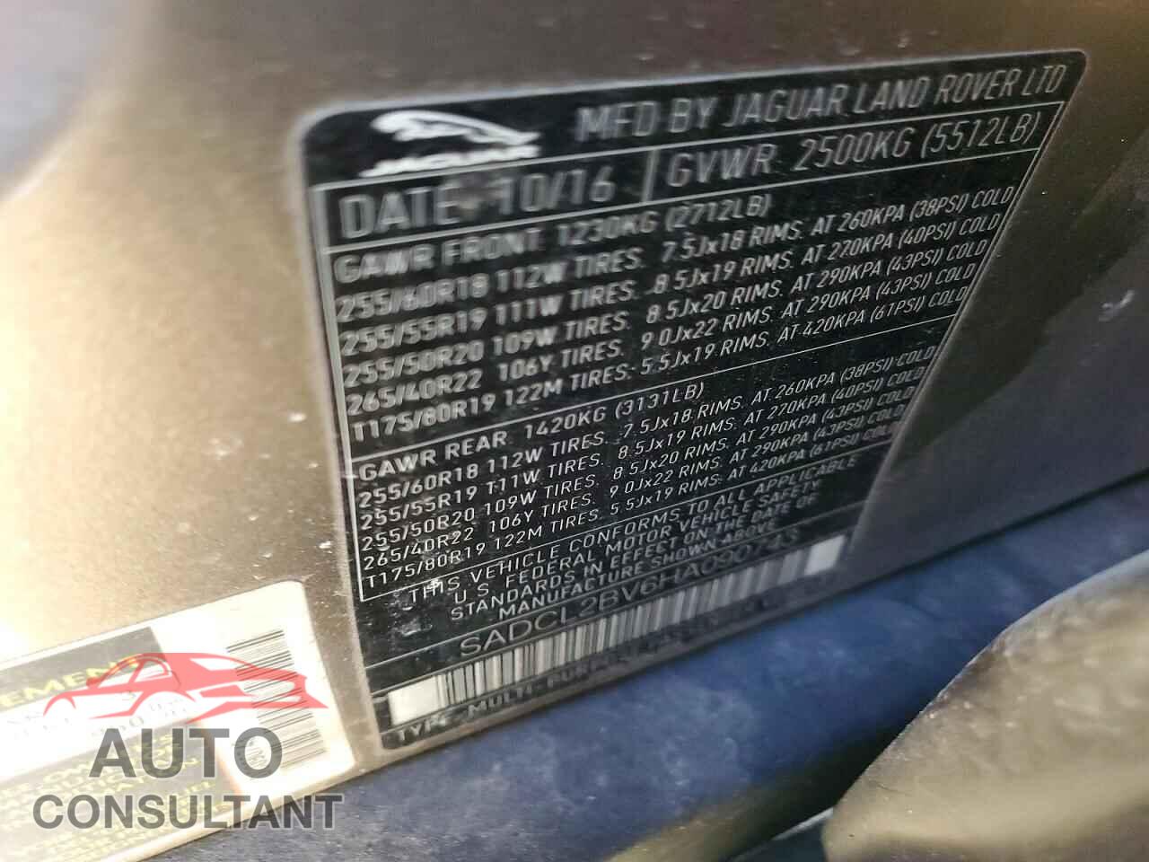 JAGUAR F-PACE 2017 - SADCL2BV6HA090743