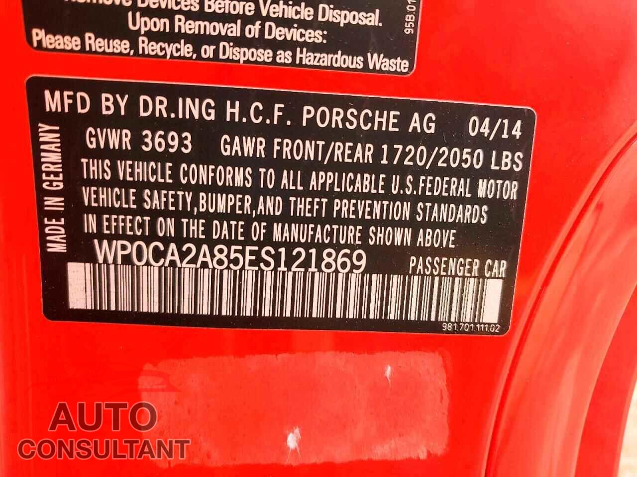 PORSCHE BOXSTER 2014 - WP0CA2A85ES121869