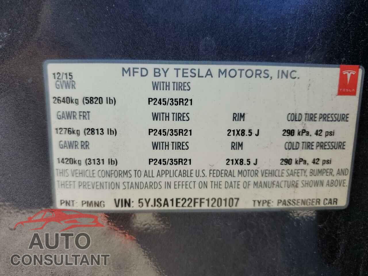 TESLA MODEL S 2015 - 5YJSA1E22FF120107