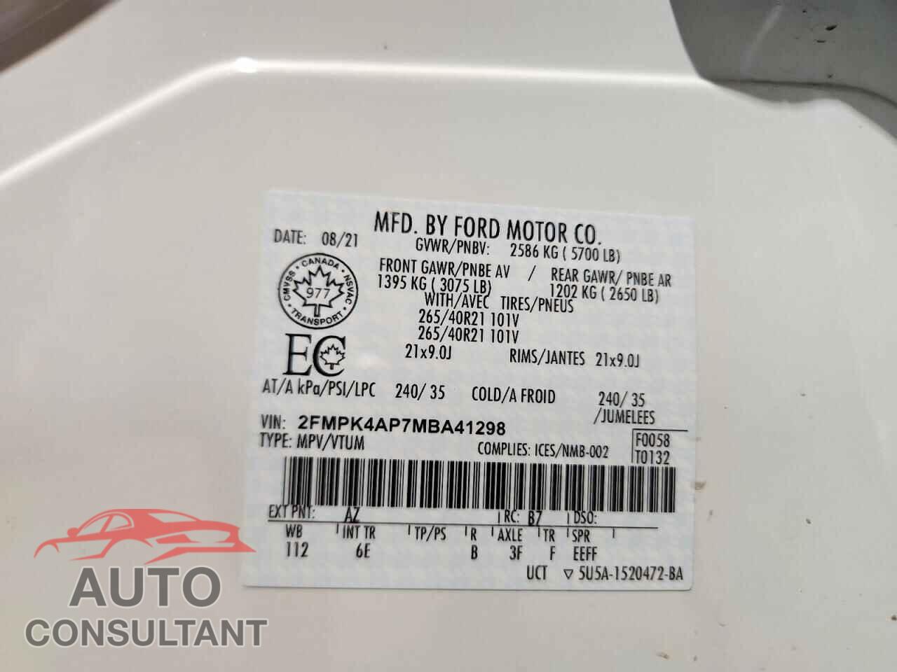FORD EDGE 2021 - 2FMPK4AP7MBA41298