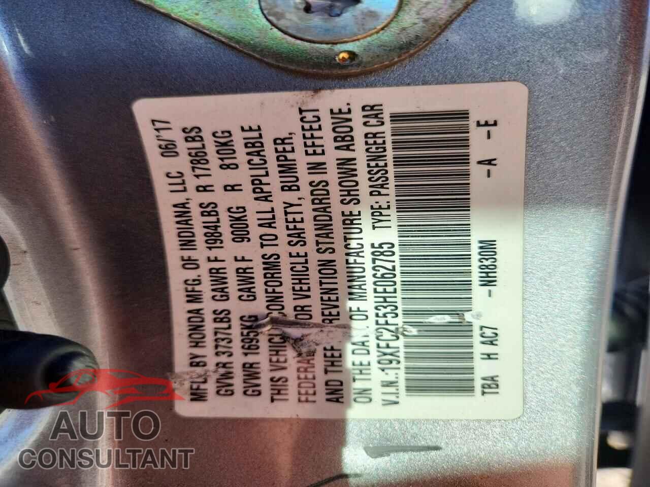 HONDA CIVIC 2017 - 19XFC2F53HE062785