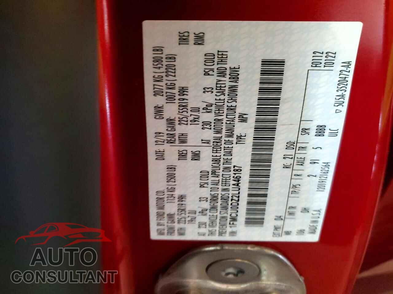 FORD ESCAPE 2020 - 1FMCU0DZ2LUA46187
