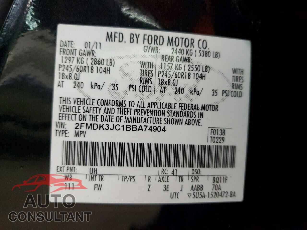 FORD EDGE 2011 - 2FMDK3JC1BBA74904