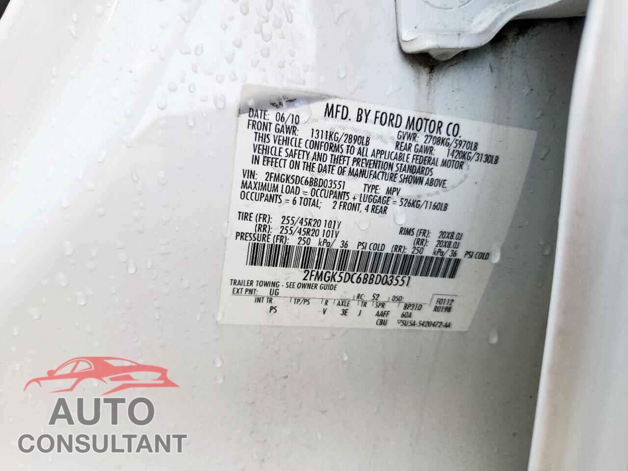 FORD FLEX 2011 - 2FMGK5DC6BBD03551