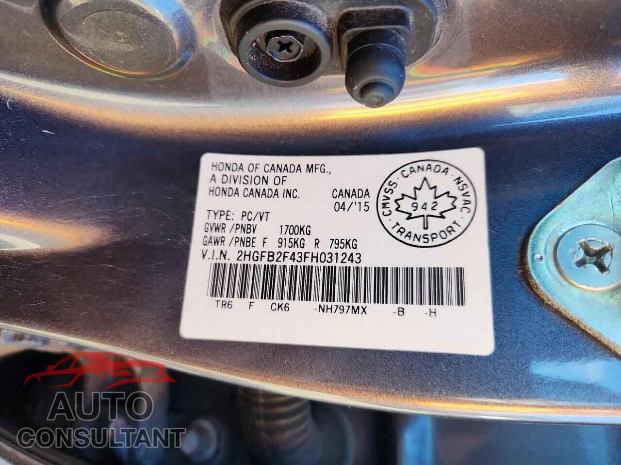 HONDA CIVIC 2015 - 2HGFB2F43FH031243