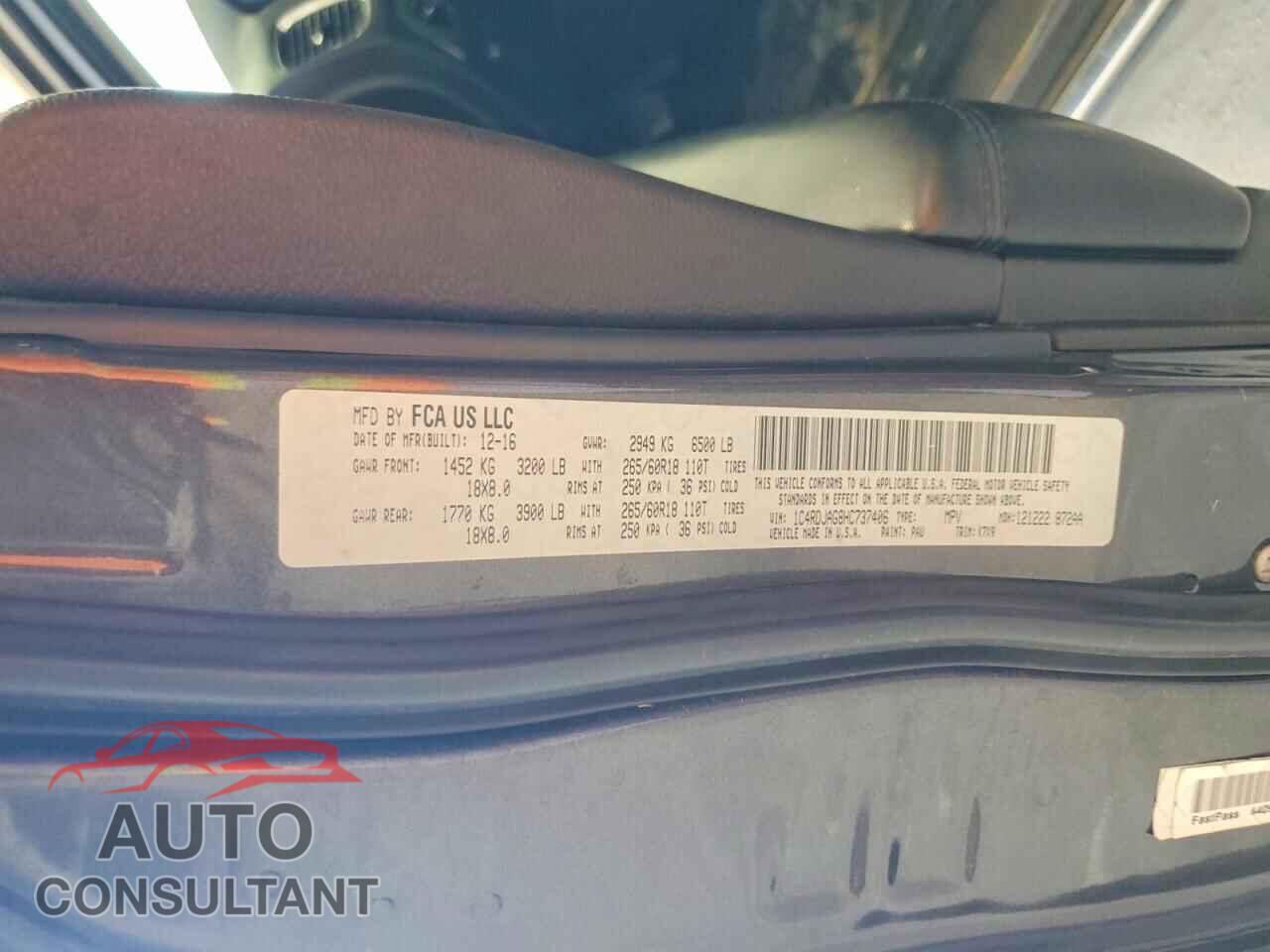 DODGE DURANGO 2017 - 1C4RDJAG8HC737406