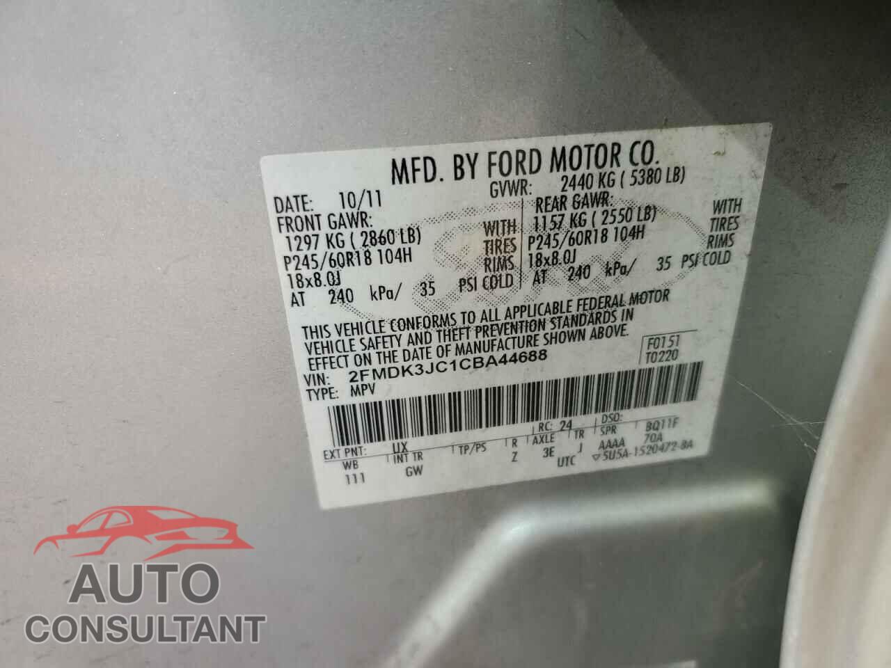 FORD EDGE 2012 - 2FMDK3JC1CBA44688