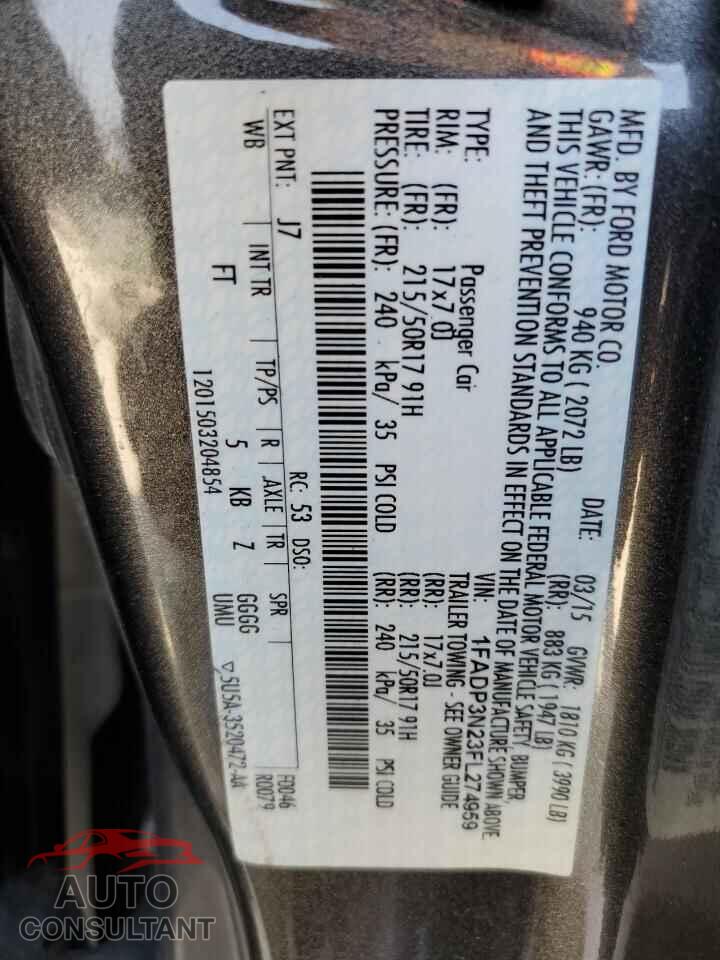 FORD FOCUS 2015 - 1FADP3N23FL274959