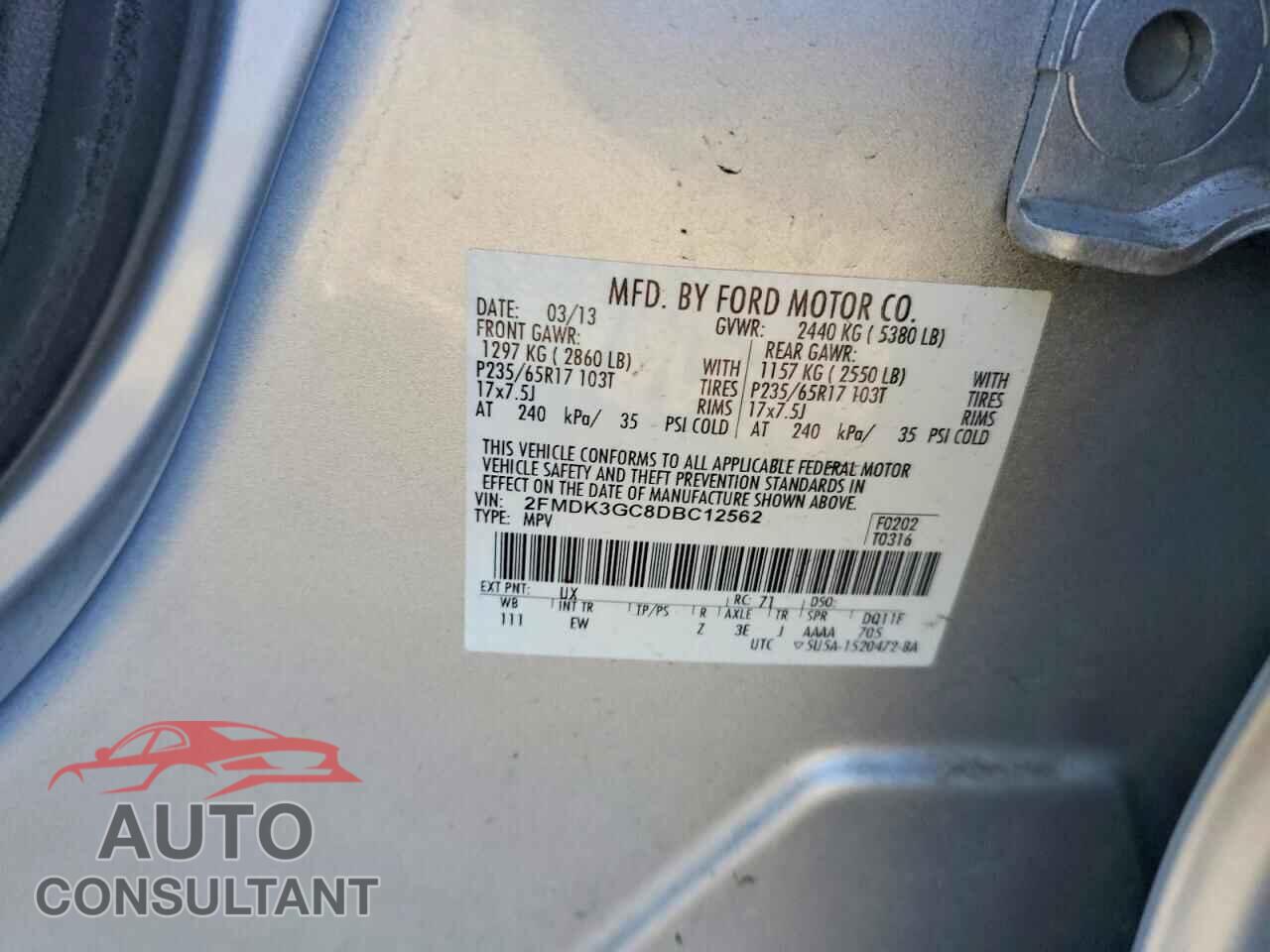 FORD EDGE 2013 - 2FMDK3GC8DBC12562