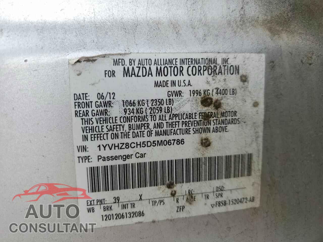MAZDA 6 2013 - 1YVHZ8CH5D5M06786