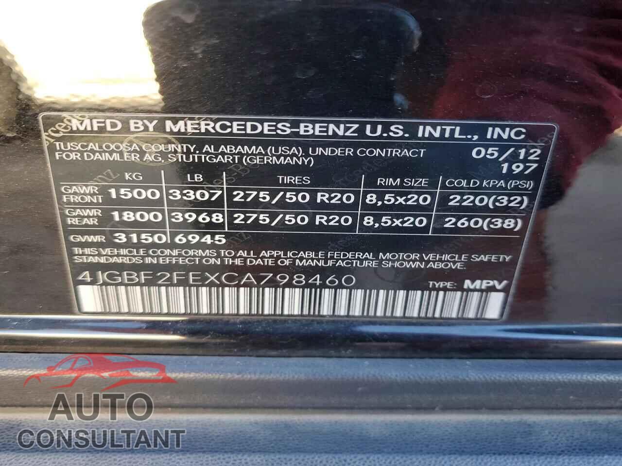 MERCEDES-BENZ GL-CLASS 2012 - 4JGBF2FEXCA798460