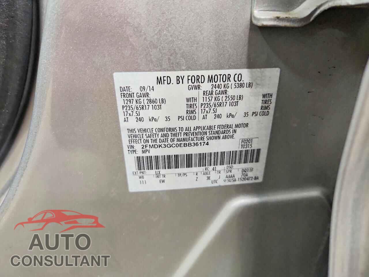 FORD EDGE 2014 - 2FMDK3GC0EBB36174