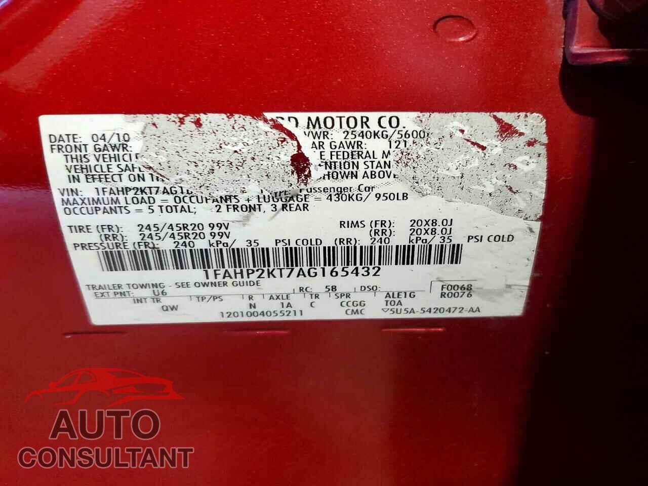 FORD TAURUS 2010 - 1FAHP2KT7AG165432