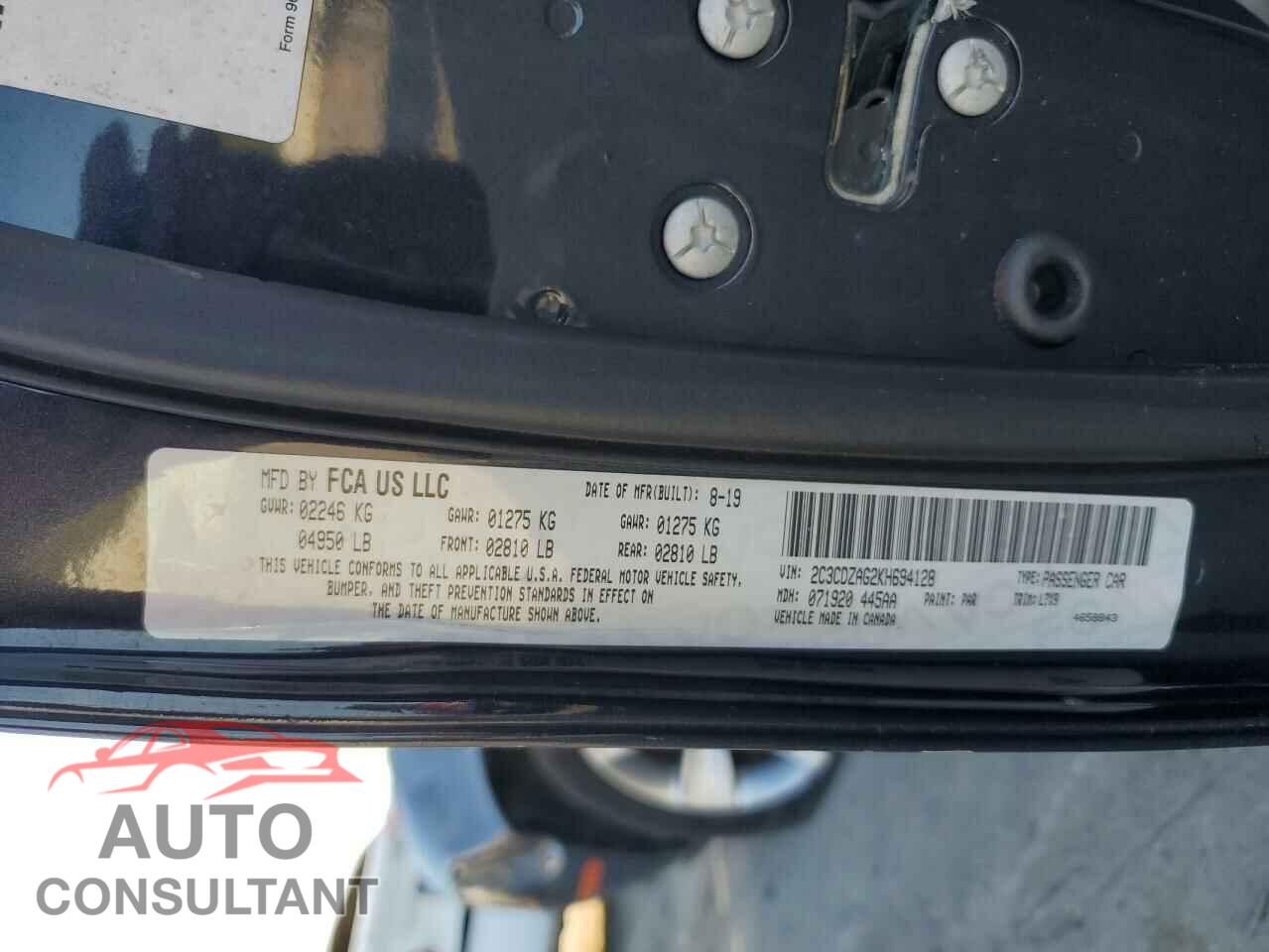 DODGE CHALLENGER 2019 - 2C3CDZAG2KH694128