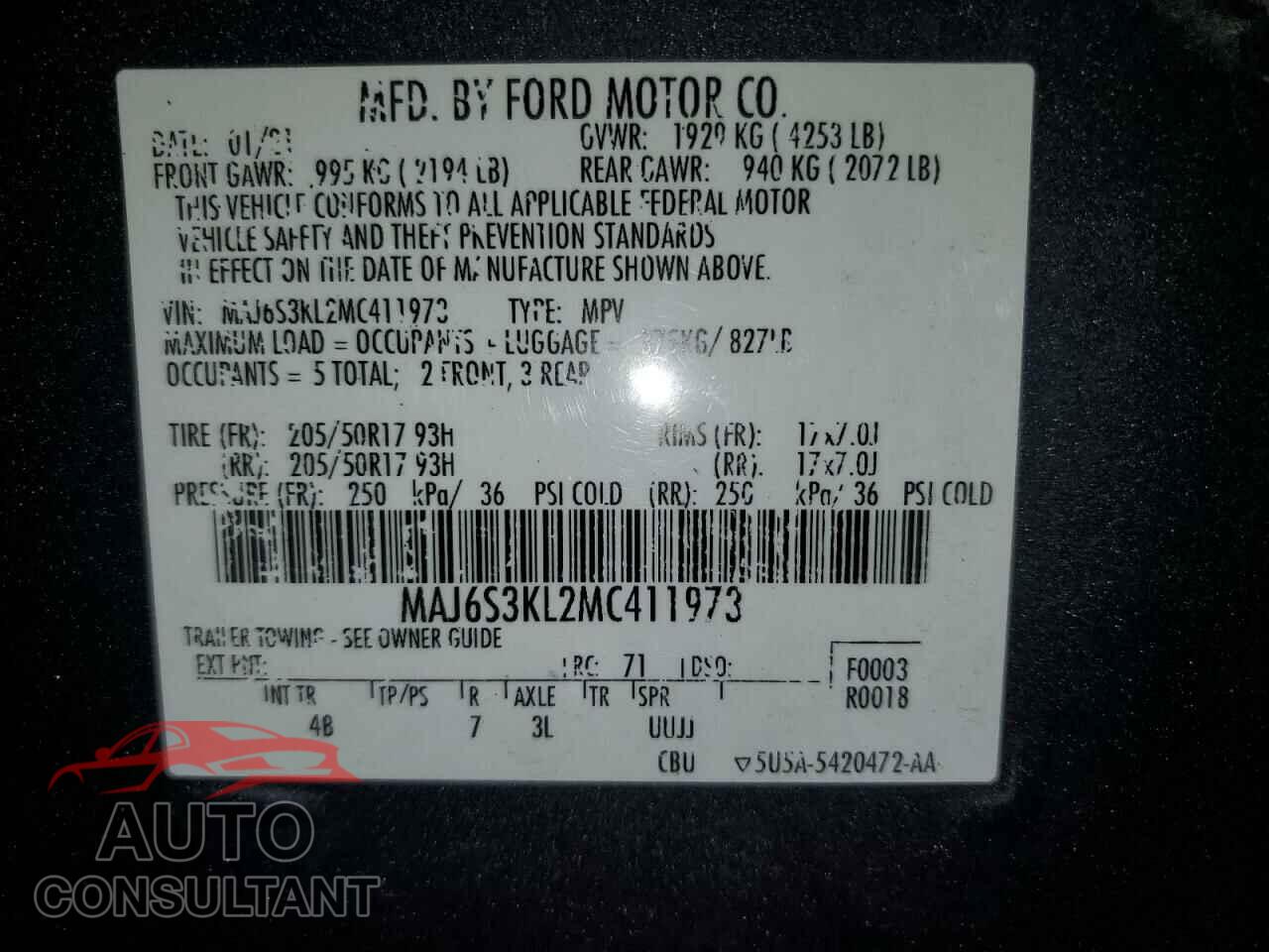 FORD ECOSPORT 2021 - MAJ6S3KL2MC411973