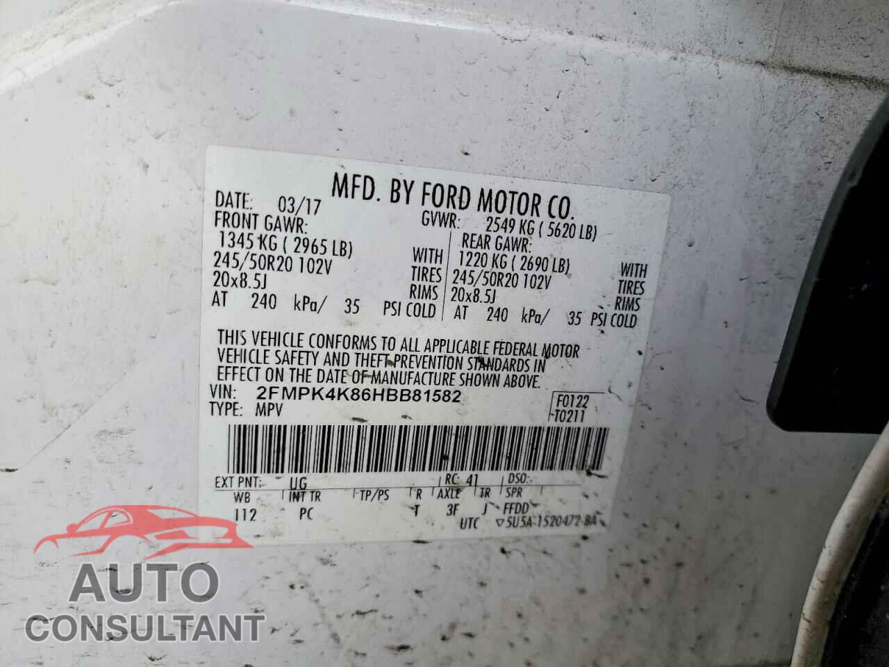 FORD EDGE 2017 - 2FMPK4K86HBB81582