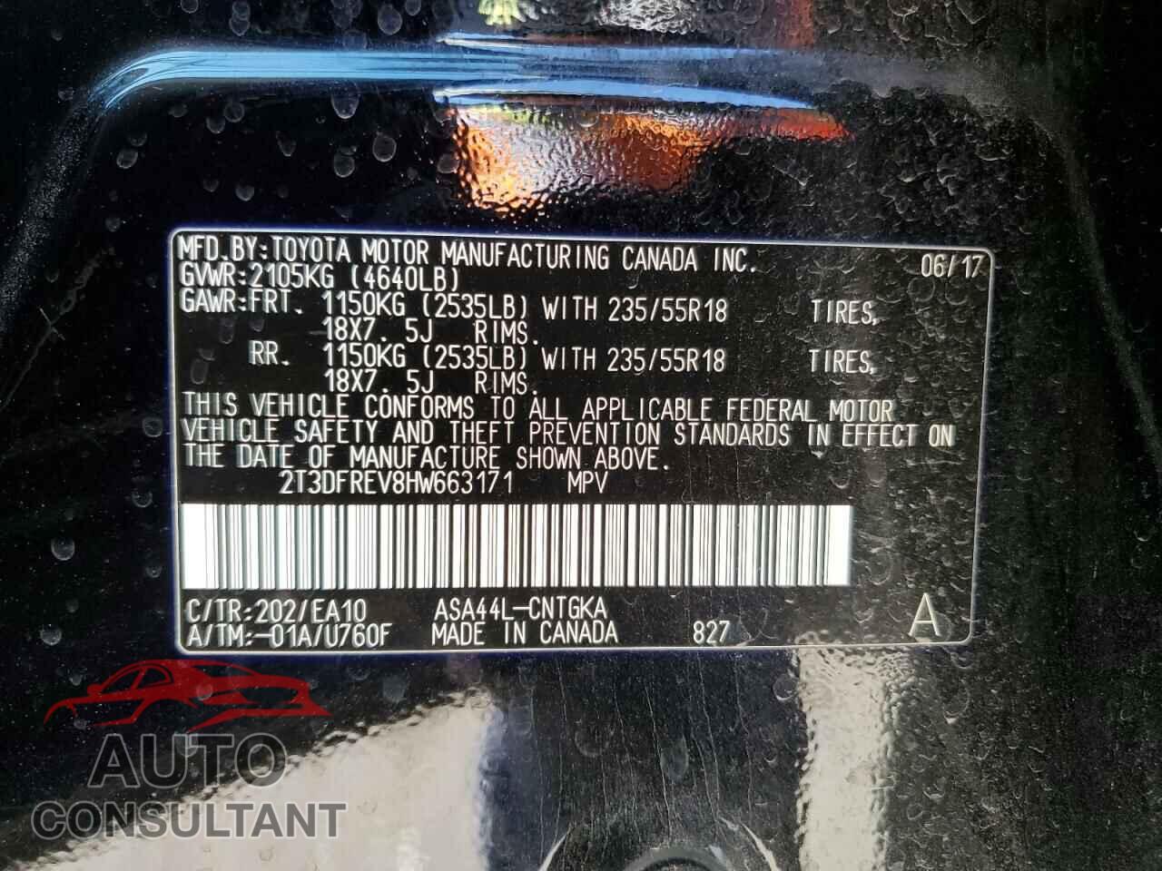 TOYOTA RAV4 2017 - 2T3DFREV8HW663171