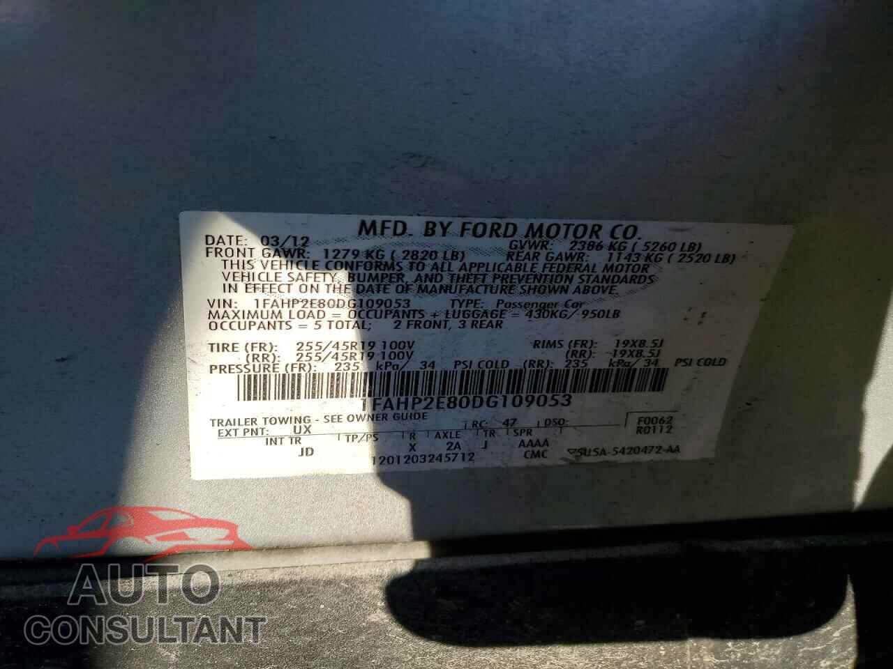 FORD TAURUS 2013 - 1FAHP2E80DG109053