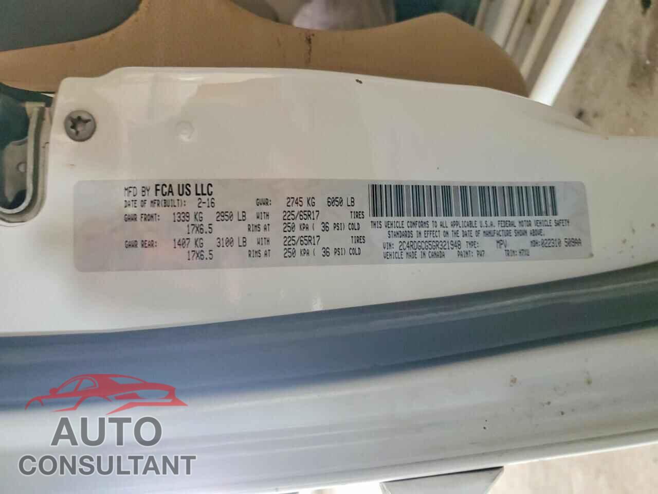 DODGE CARAVAN 2016 - 2C4RDGCG5GR321948