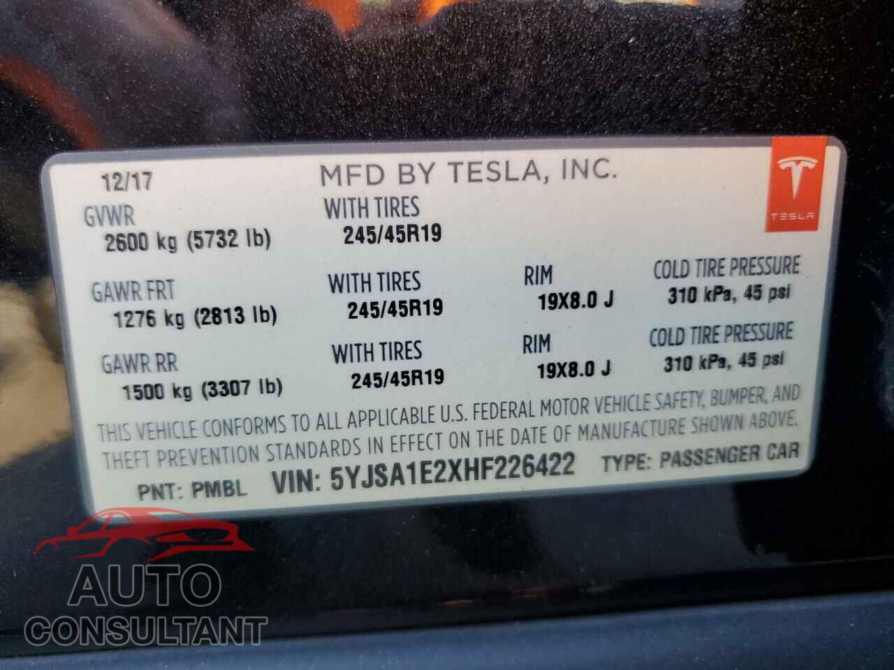 TESLA MODEL S 2017 - 5YJSA1E2XHF226422