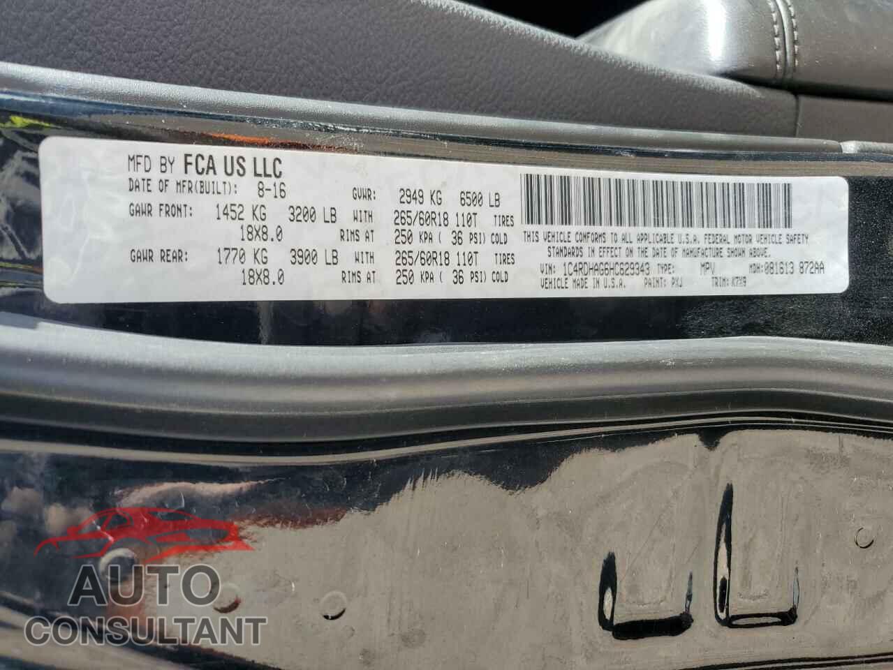 DODGE DURANGO 2017 - 1C4RDHAG6HC629343
