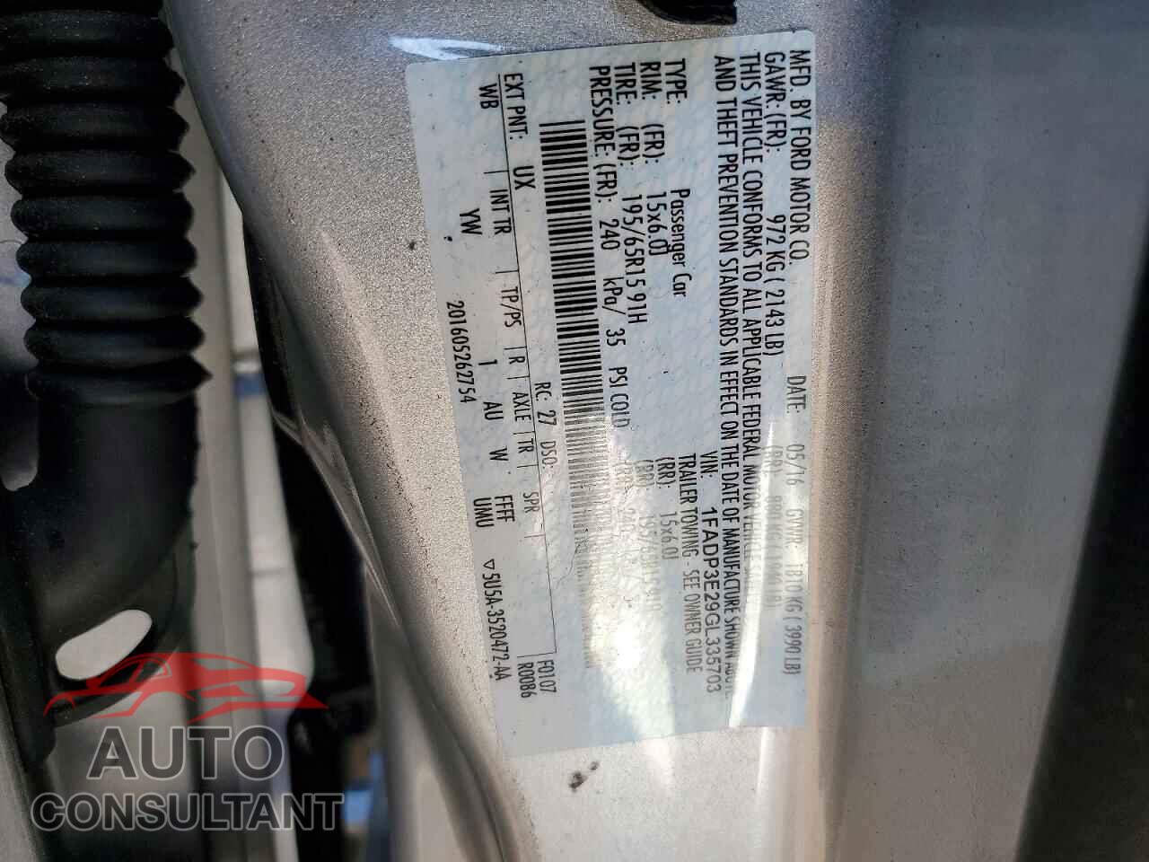 FORD FOCUS 2016 - 1FADP3E29GL335703