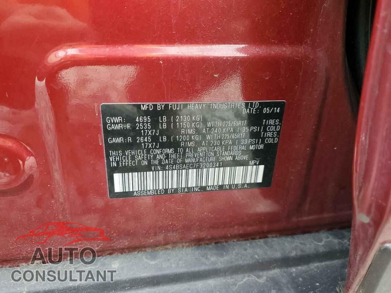 SUBARU OUTBACK 2015 - 4S4BSAEC7F3200341