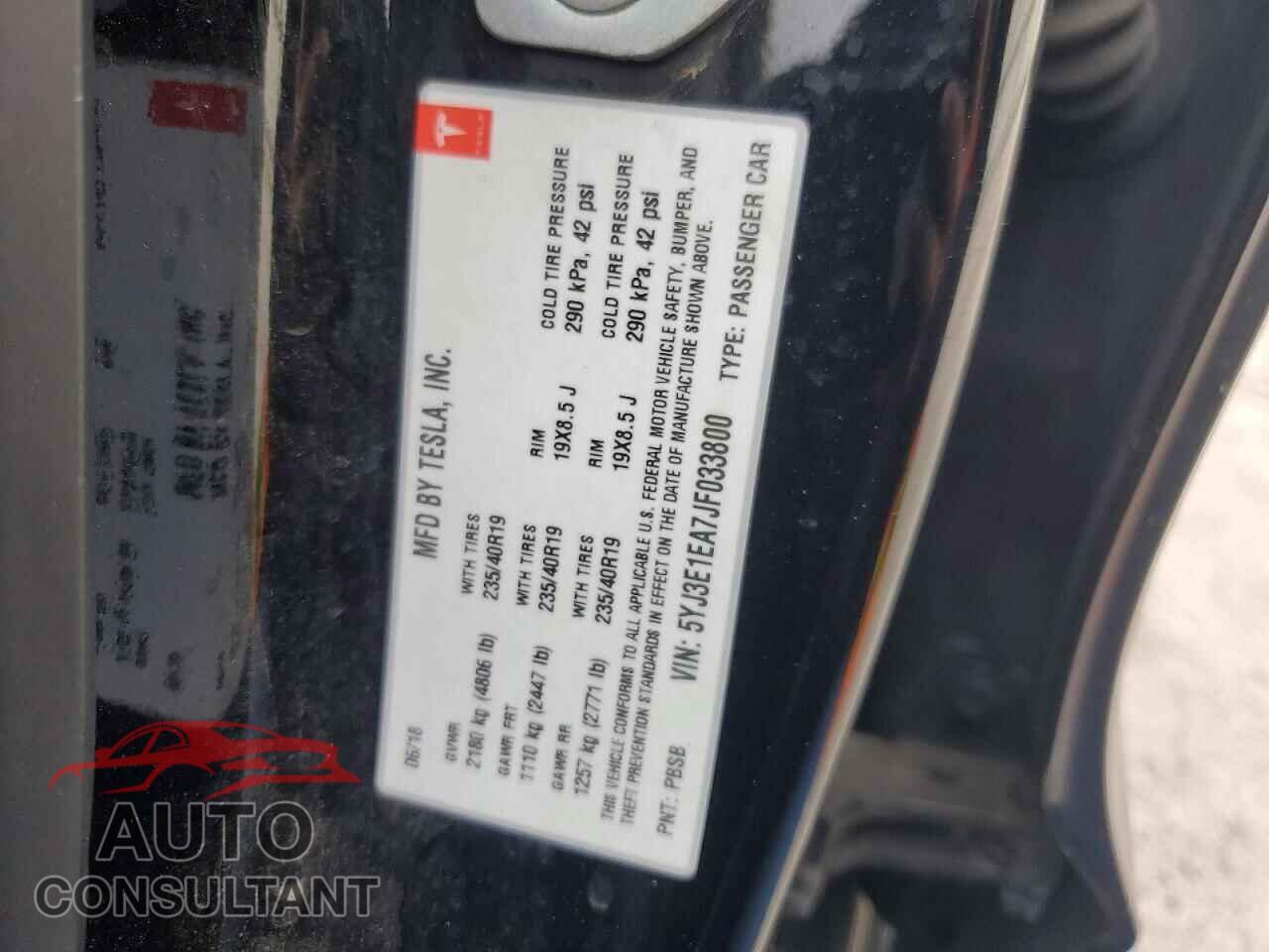 TESLA MODEL 3 2018 - 5YJ3E1EA7JF033800