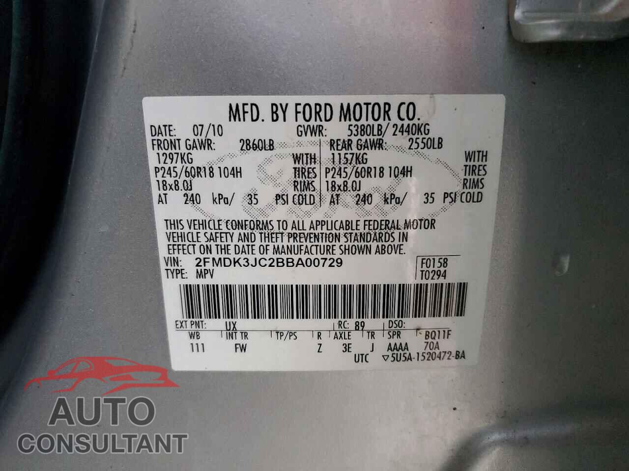 FORD EDGE 2011 - 2FMDK3JC2BBA00729