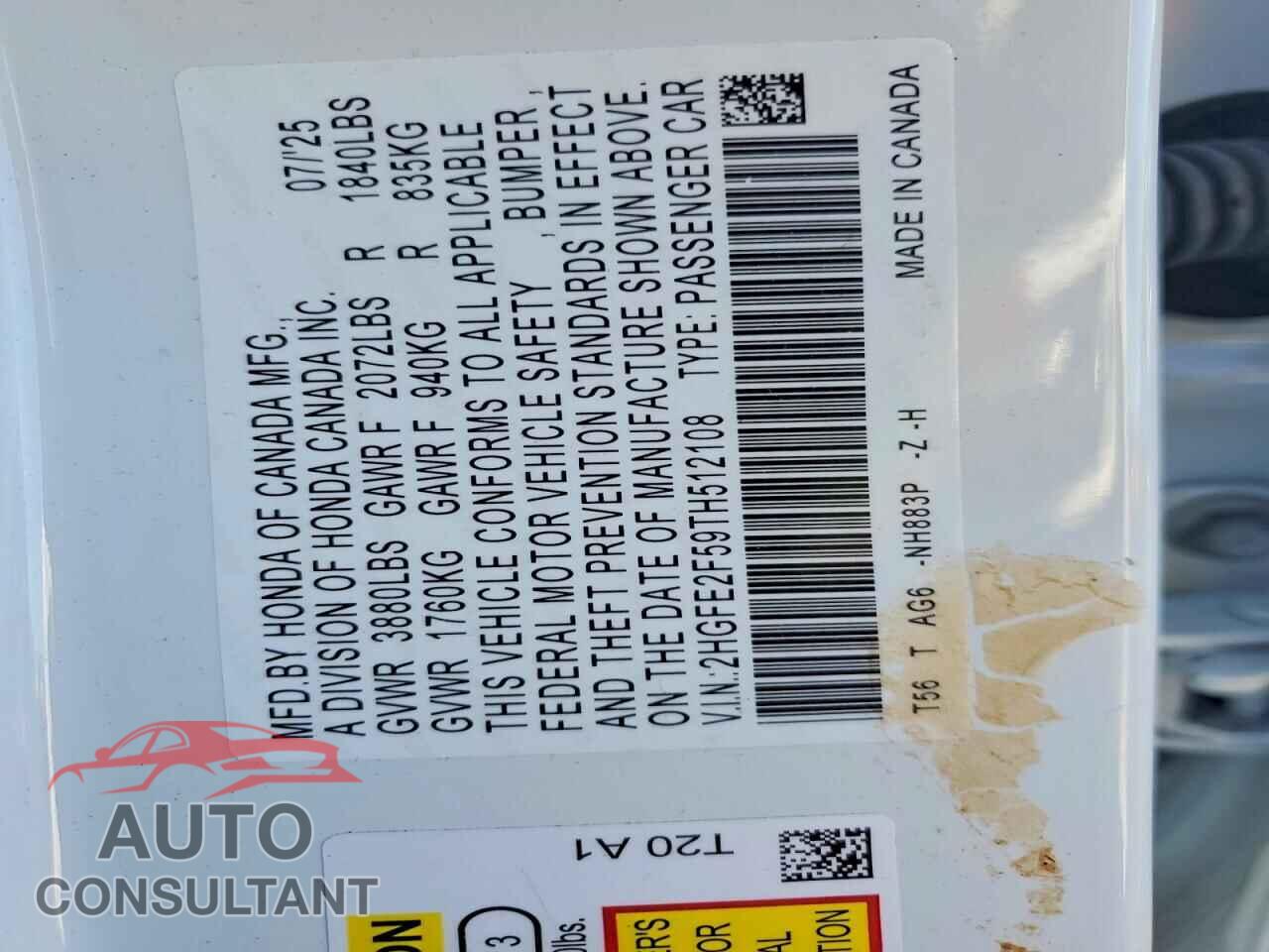 HONDA CIVIC 2026 - 2HGFE2F59TH512108