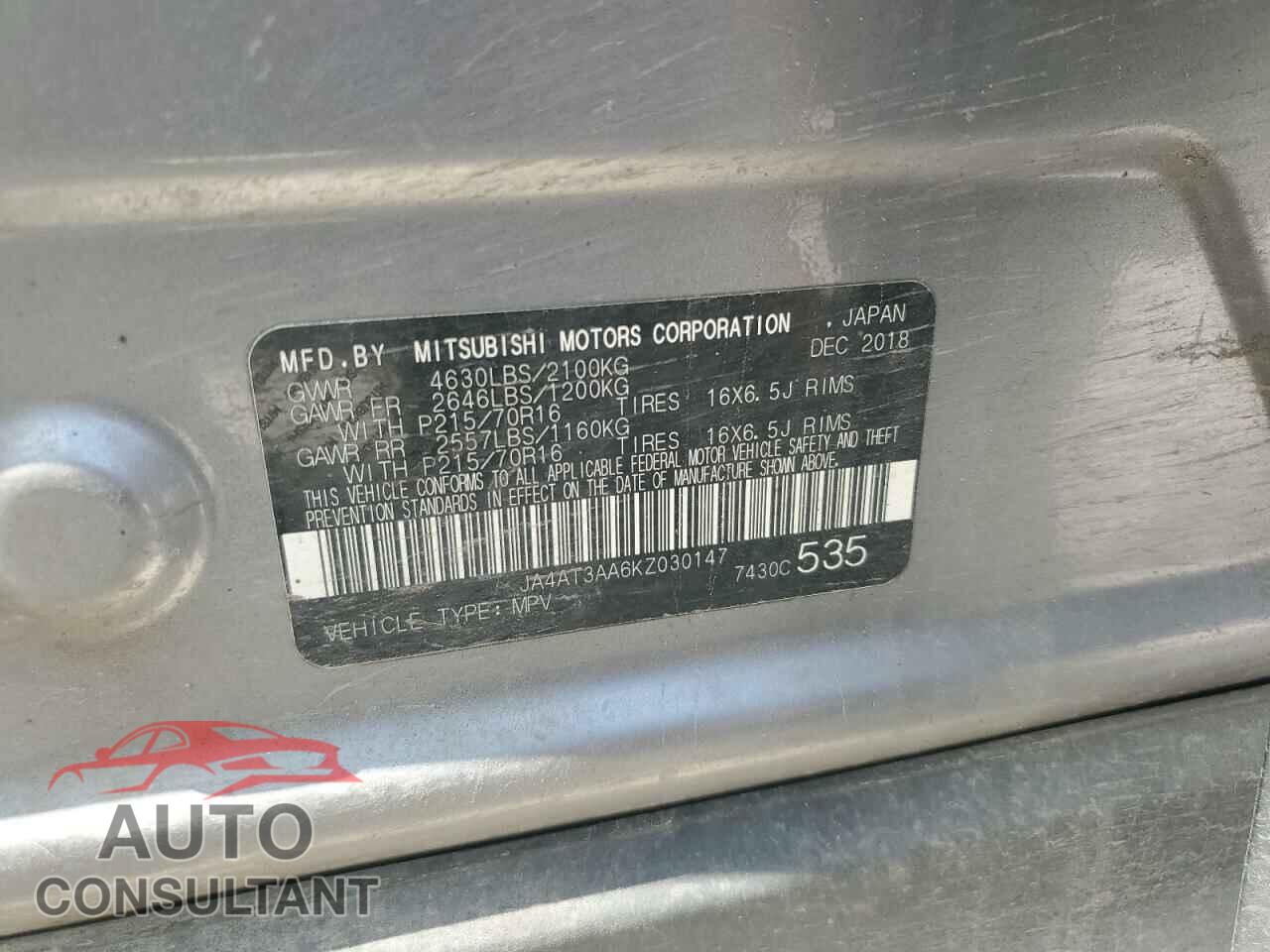 MITSUBISHI ECLIPSE 2019 - JA4AT3AA6KZ030147