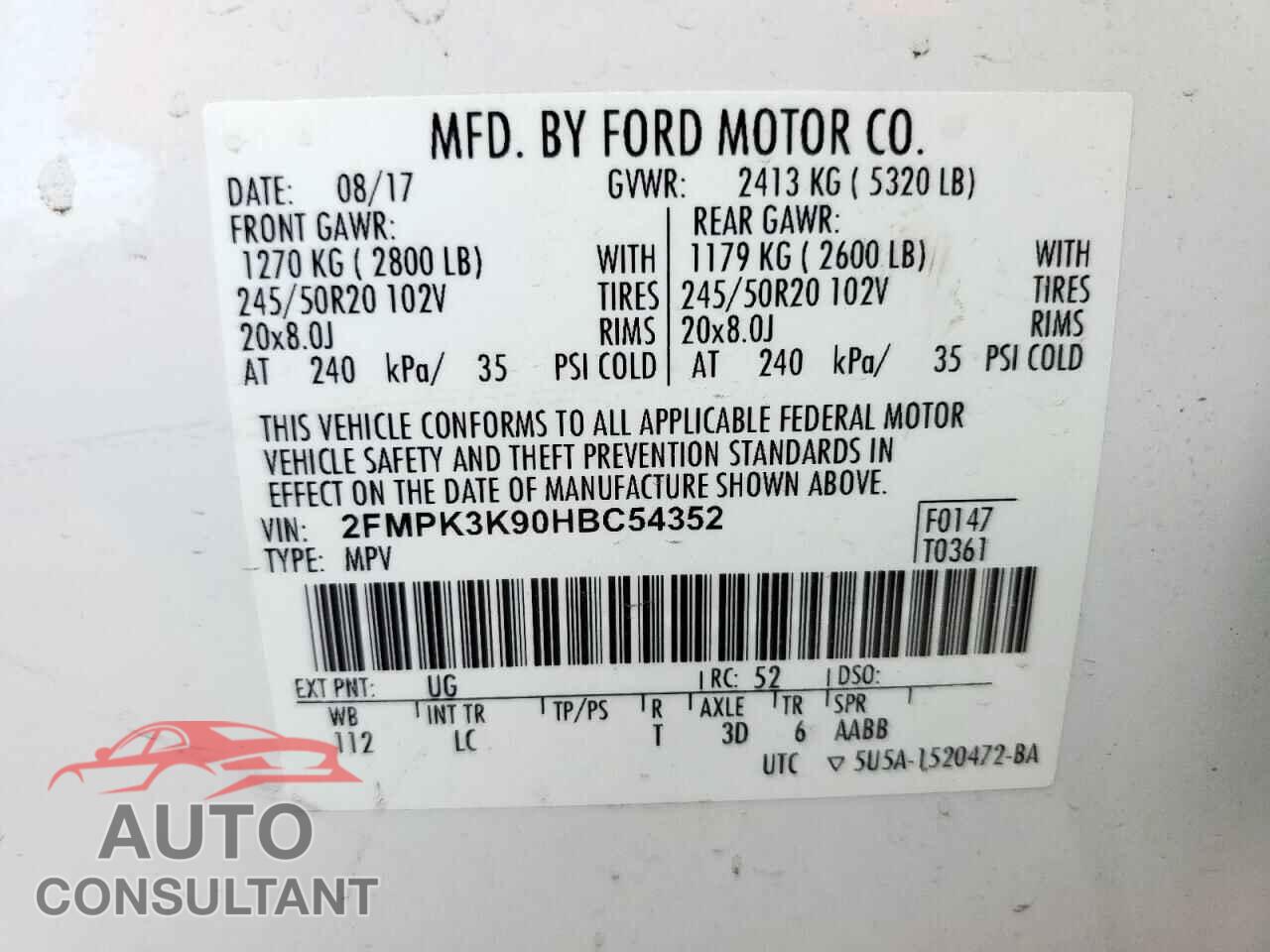 FORD EDGE 2017 - 2FMPK3K90HBC54352