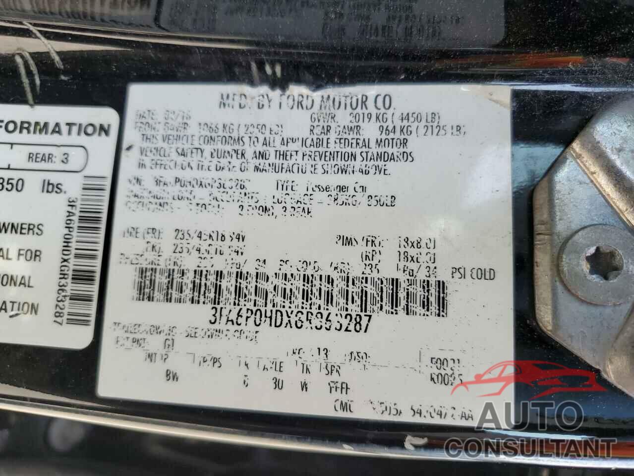 FORD FUSION 2016 - 3FA6P0HDXGR363287