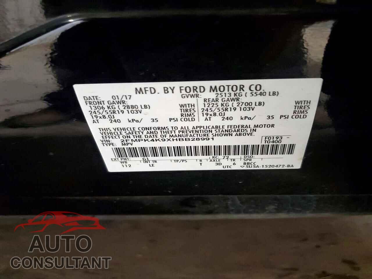 FORD EDGE 2017 - 2FMPK4K9XHBB28991