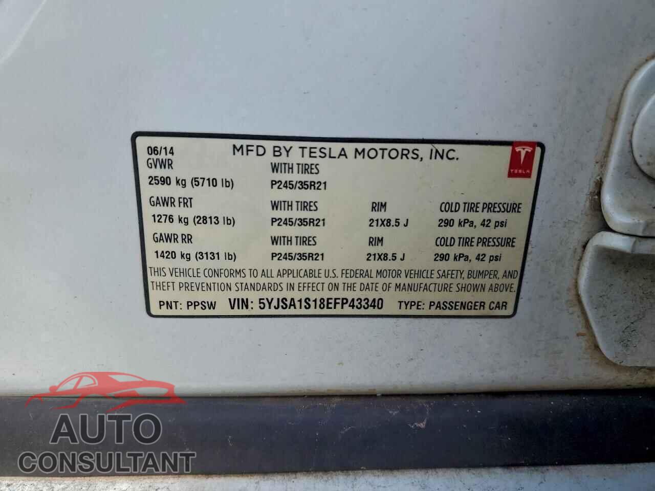 TESLA MODEL S 2014 - 5YJSA1S18EFP43340