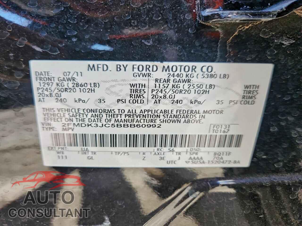 FORD EDGE 2011 - 2FMDK3JC5BBB60992