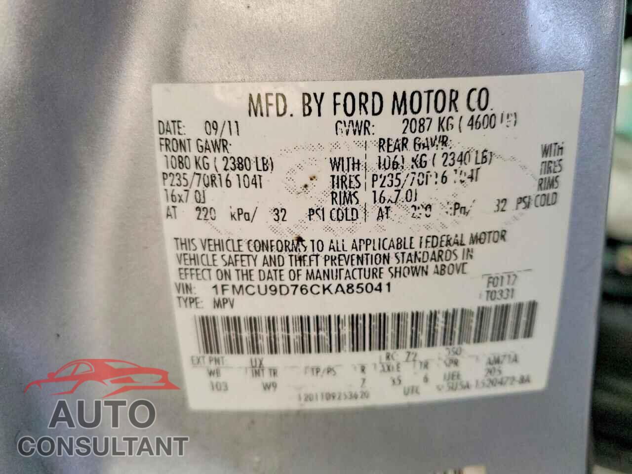FORD ESCAPE 2012 - 1FMCU9D76CKA85041