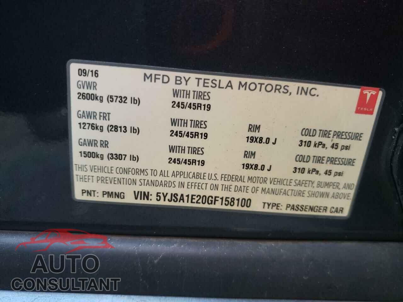 TESLA MODEL S 2016 - 5YJSA1E20GF158100