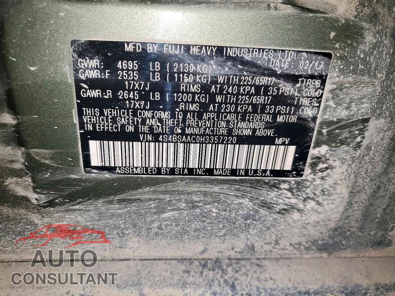 SUBARU OUTBACK 2017 - 4S4BSAAC0H3357220