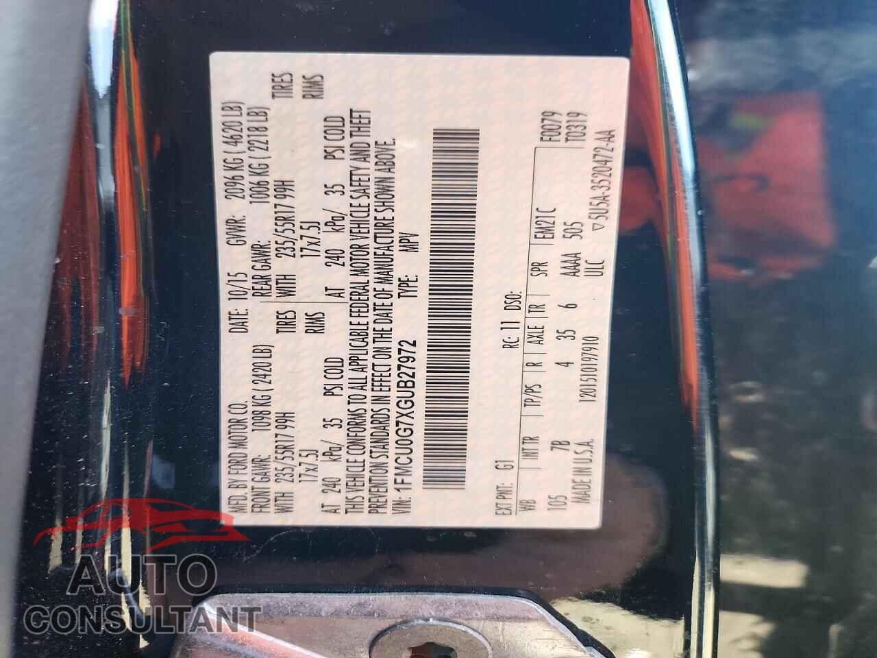 FORD ESCAPE 2016 - 1FMCU0G7XGUB27972