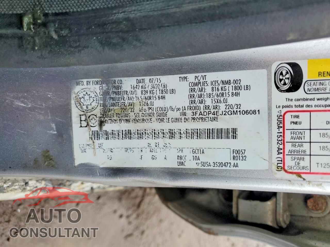 FORD FIESTA 2016 - 3FADP4EJ2GM106081