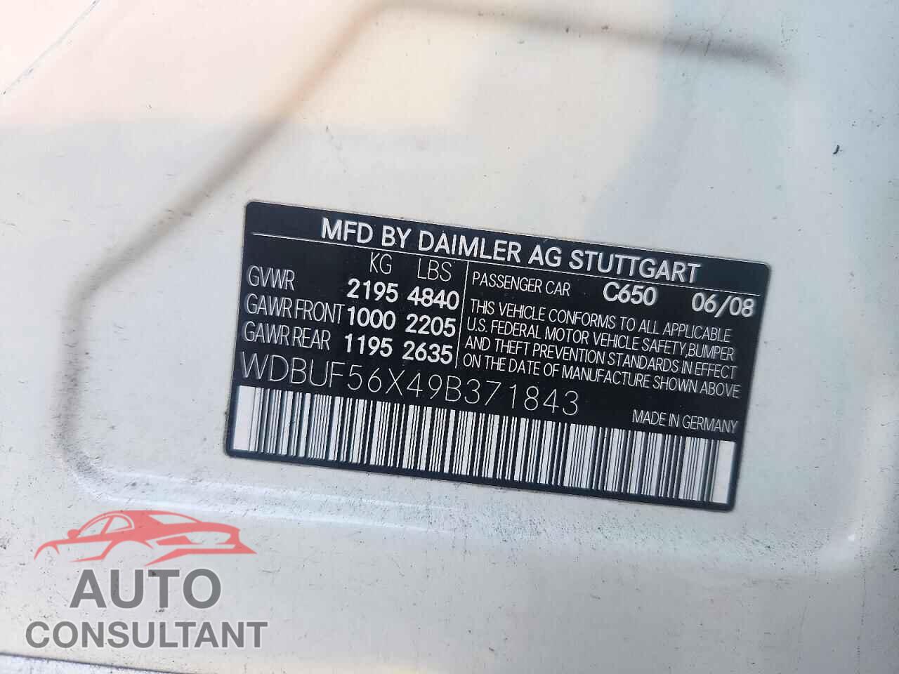 MERCEDES-BENZ E-CLASS 2009 - WDBUF56X49B371843