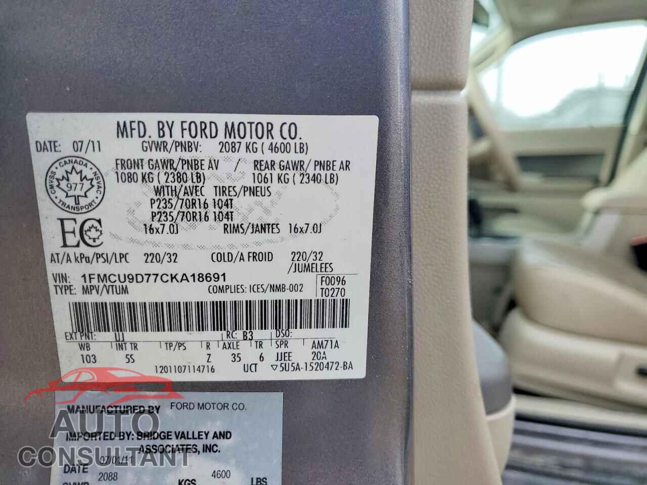 FORD ESCAPE 2012 - 1FMCU9D77CKA18691