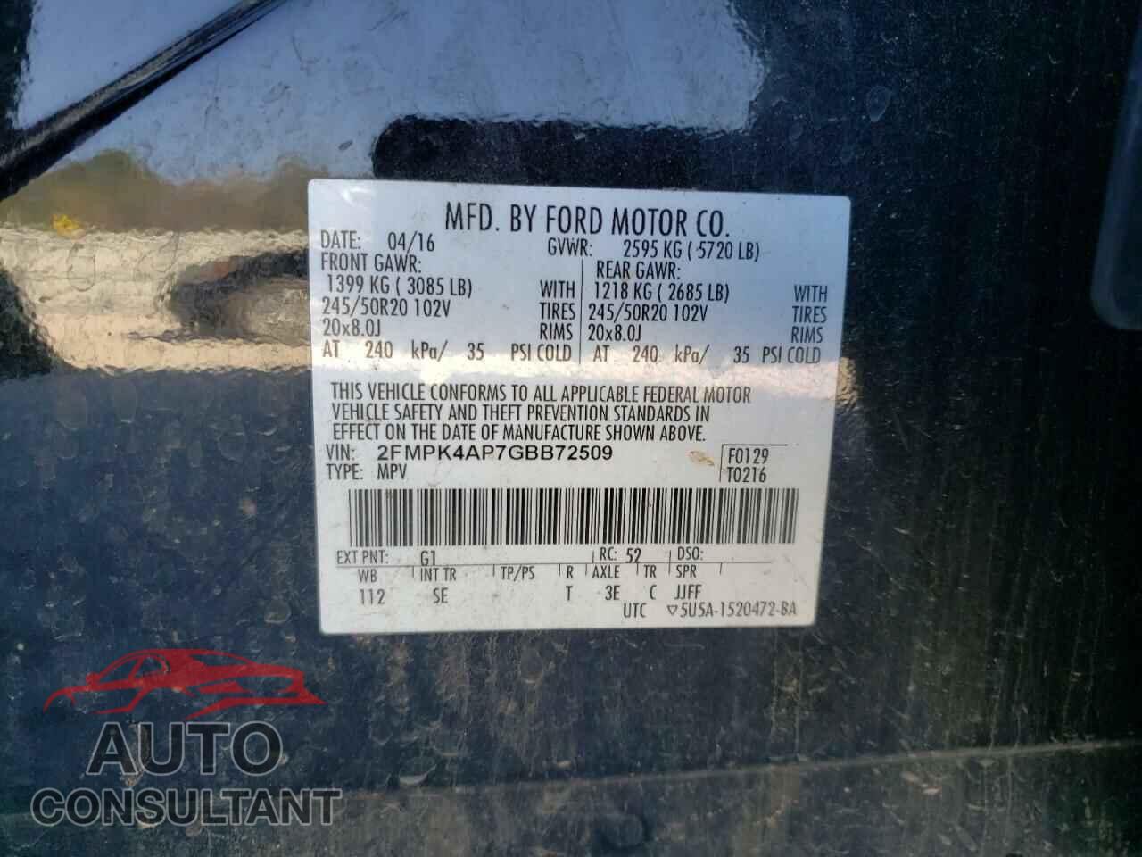 FORD EDGE 2016 - 2FMPK4AP7GBB72509
