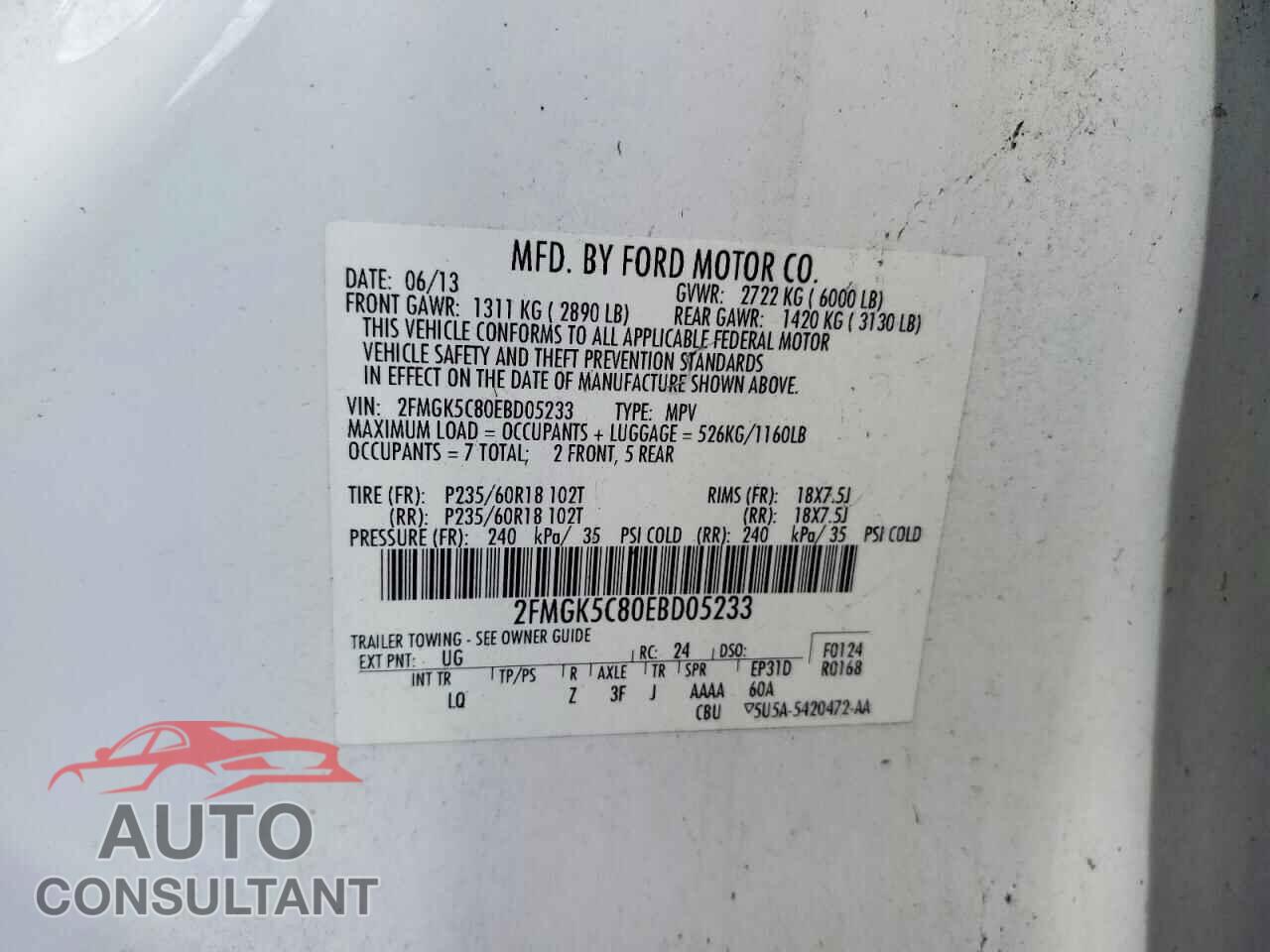 FORD FLEX 2014 - 2FMGK5C80EBD05233